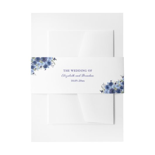 Boho Blue Flowers – Rustic Wedding Uitnodigingen Wikkel (Voorkant Voorbeeld)