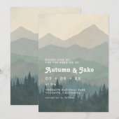 Boho Blue Forest Mountains Retro Wedding  Kaart (Voorkant / Achterkant)