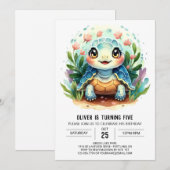 Boho Blue Fun Turtle Boy Verjaardag Kaart (Voorkant / Achterkant)