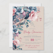 Boho Blue Garden Floral Baby shower Champagne Kaart (Voorkant)
