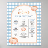 Boho Blue Gingham 1st Year Fact Sign Verjaardag Poster (Voorkant)