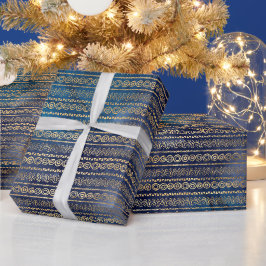 Boho Blue Gold Cadeaupapier