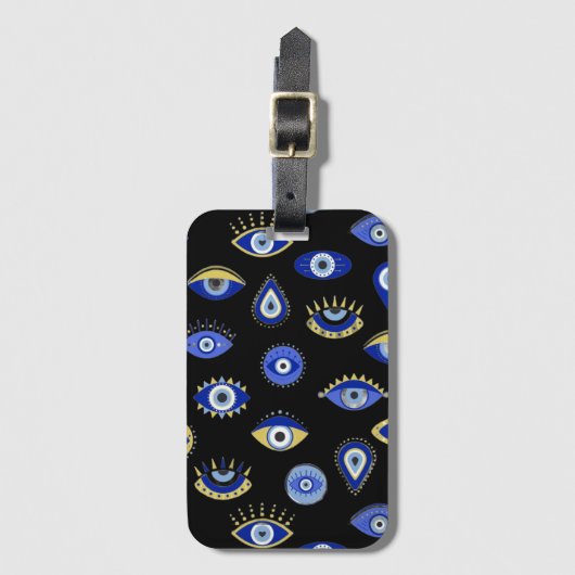 Boho Blue Gold Evil Eyes Luchtverfrisser Bagagelabel (Voorkant (verticaal))