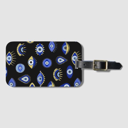 Boho Blue Gold Evil Eyes Luchtverfrisser Bagagelabel (Voorkant (horizontaal))