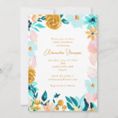 Boho Blue Gold Floral Lijst Border Baby shower Kaart (Voorkant)