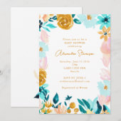 Boho Blue Gold Floral Lijst Border Baby shower Kaart (Voorkant / Achterkant)