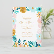 Boho Blue Gold Floral Lijst Border Baby shower