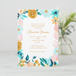 Boho Blue Gold Floral Lijst Border Vrijgezellenfee Kaart