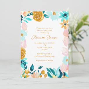 Boho Blue Gold Floral Lijst Border Vrijgezellenfee Kaart