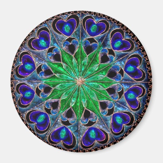 Boho Blue Green Heart Mandala Magnet (Voorkant)