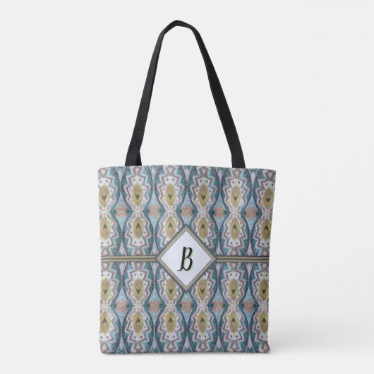 Boho Blue, Green & Tan Tribal Geïnspireerd Tote Bag (Achterkant)