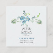Boho Blue Green Waterverf Painted Flowers Vierkante Visitekaartje (Achterkant)