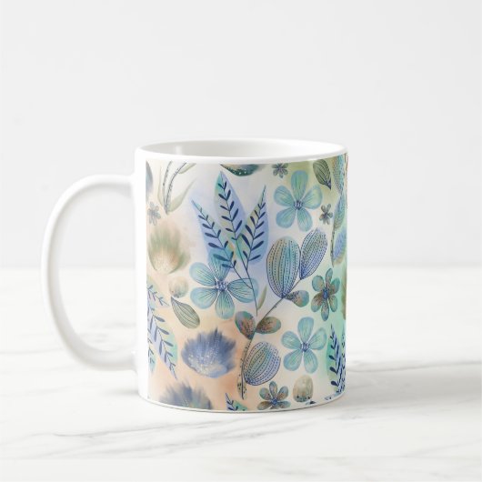Boho Blue Green Whimsical Floral Botanical Koffiemok (Links)