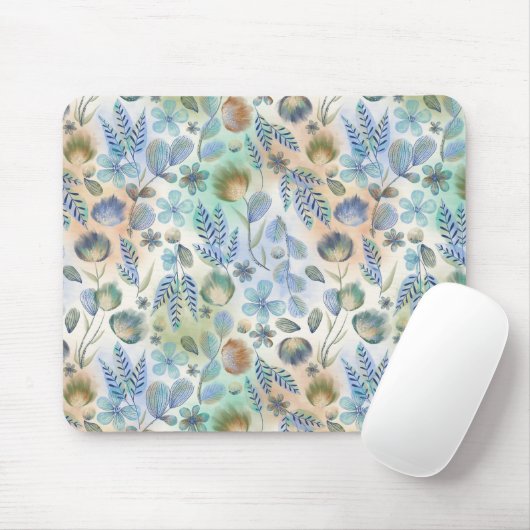 Boho Blue Green Whimsical Floral Botanical Muismat (Met muis)