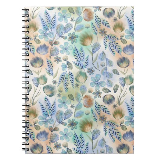 Boho Blue Green Whimsical Floral Botanical Notitieboek (Voorkant)