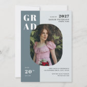 Boho Blue Grey Bold Typografie Foto Afstuderen Kaart (Voorkant)