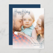 Boho Blue Handgeschreven script Full Photo Happy Feestdagenkaart (Voorkant / Achterkant)