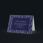 Boho Blue Hanukkah Botanical Custom Blank Folded Feestdagen Kaart<br><div class="desc">Celebrate the Festival of Lights with this modern Hanukkah card featuring a deep navy background surrounded by hand-painted blue and gold botanical leaves. The elegant layout and heartfelt message create a warm,  timeless design perfect for sending joy and peace to family and friends this Hanukkah season.</div>