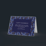 Boho Blue Hanukkah Botanical Custom Blank Folded Feestdagen Kaart<br><div class="desc">Celebrate the Festival of Lights with this modern Hanukkah card featuring a deep navy background surrounded by hand-painted blue and gold botanical leaves. The elegant layout and heartfelt message create a warm,  timeless design perfect for sending joy and peace to family and friends this Hanukkah season.</div>