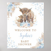 Boho Blue Highland Koe Baby Jongensdouche Welkom Poster (Voorkant)