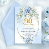 Boho Blue Hydrangea Greenery 90th Birthday Invite Kaart