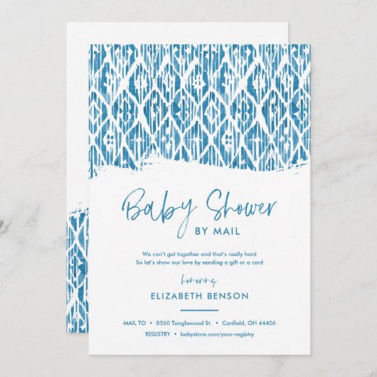 Boho Blue Ikat Baby shower per post Kaart (Voorkant / Achterkant)
