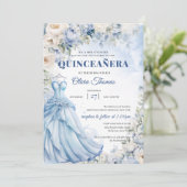 Boho Blue Jurk & tiara hortensia en witte rozen Kaart (Staand voorkant)