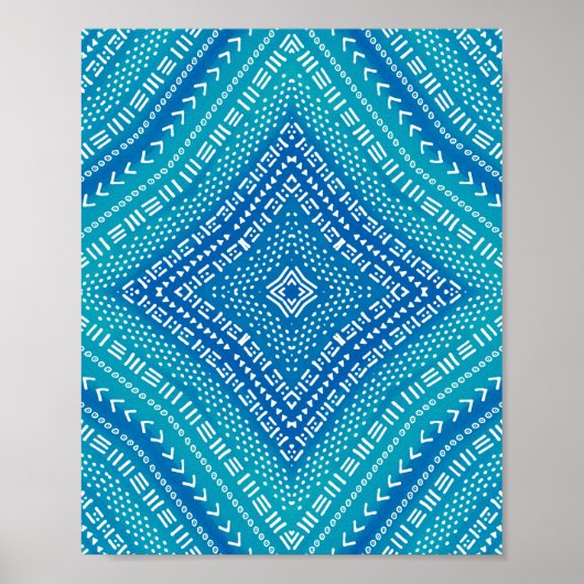 Boho Blue Kaleidoscope Mandala Art Poster (Voorkant)