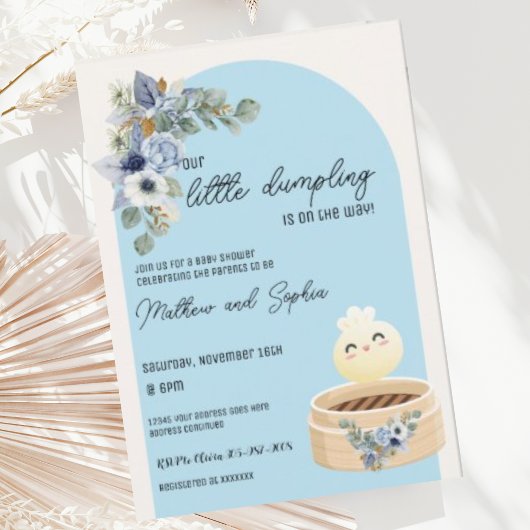 Boho Blue Kleine Dumpling Baby Shower Uitnodiging
