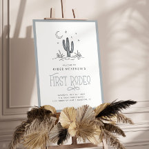 Boho Blue Modern Boys First Rodeo 1 Birthday