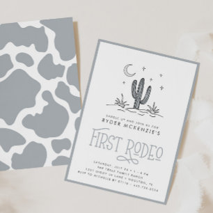 Boho Blue Modern Boys First Rodeo 1 Birthday Kaart