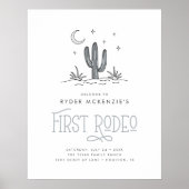 Boho Blue Modern Boys First Rodeo 1 Birthday Poster (Voorkant)
