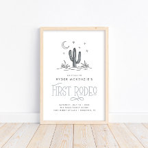 Boho Blue Modern Boys First Rodeo 1 Birthday
