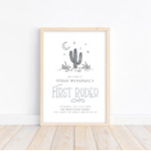 Boho Blue Modern Boys First Rodeo 1 Birthday Poster