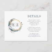 Boho Blue Moon Floral Monogram met details Informatiekaartje (Voorkant)