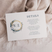 Boho Blue Moon Floral Monogram met details Informatiekaartje