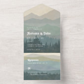 Boho Blue Mountains & Forest Huwelijk Retro All In One Uitnodiging (Binnen)