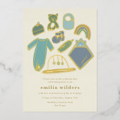 Boho Blue Newborn-pictogrammen tonen Baby shower G Folie Uitnodiging (Voorkant)