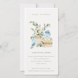 Boho Blue Nursery Foliage Boy Baby shower Invite Bedankkaart