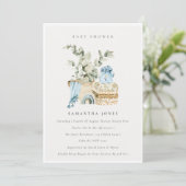 Boho Blue Nursery Foliage Boy Baby shower Invite Bedankkaart (Staand voorkant)