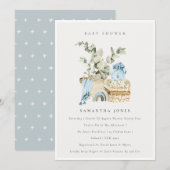 Boho Blue Nursery Foliage Boy Baby shower Invite Bedankkaart (Voorkant / Achterkant)