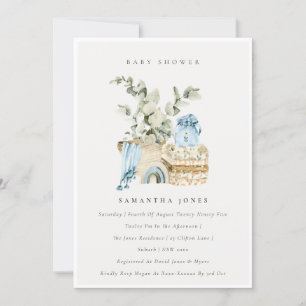 Boho Blue Nursery Foliage Boy Baby shower Invite Bedankkaart