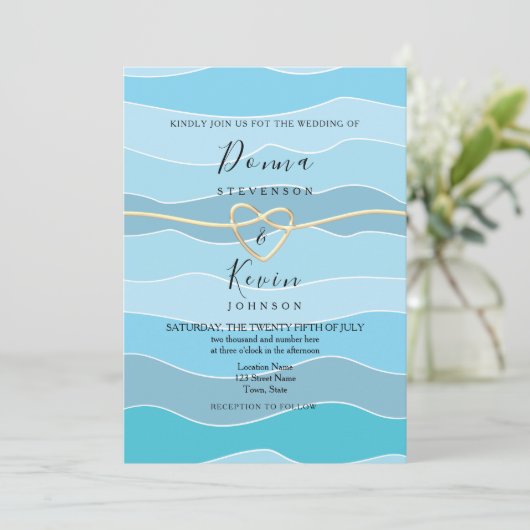 Boho Blue Ocean Waves Beach bruiloft Kaart (Staand voorkant)