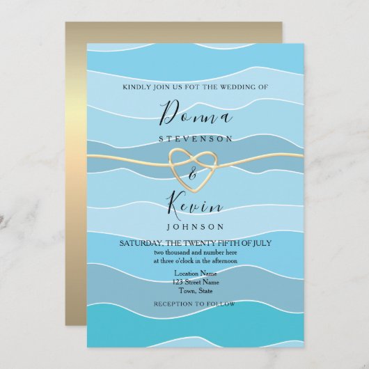 Boho Blue Ocean Waves Beach bruiloft Kaart (Voorkant / Achterkant)