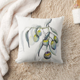 Boho Blue Olive Branch Waterverf Handbeschilderd Kussen