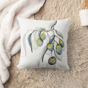 Boho Blue Olive Branch Waterverf Handbeschilderd Kussen