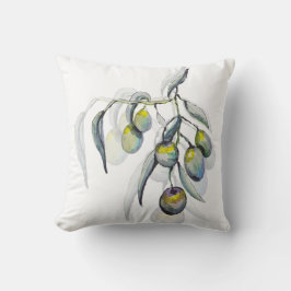 Boho Blue Olive Branch Waterverf Handbeschilderd Kussen