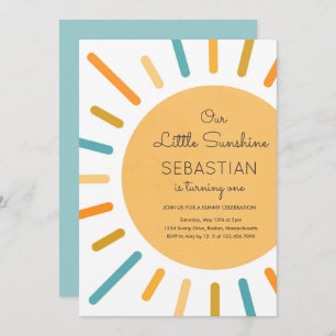 Boho Blue Onze Little Sunshine Birthday Party Kaart