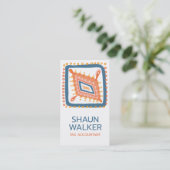 Boho Blue Oranje Tegel Pattern Visitekaartje (Staand voorkant)