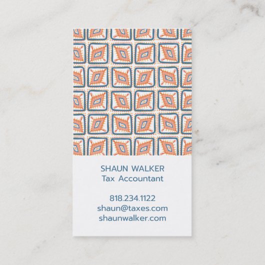 Boho Blue Oranje Tegel Pattern Visitekaartje (Achterkant)